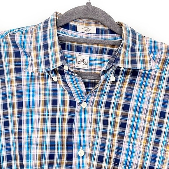 PETER MILLAR COLORFUL PLAID LONG SLEEVE BUTTON UP SHIRT SIZE LARGE - Picture 4 of 6